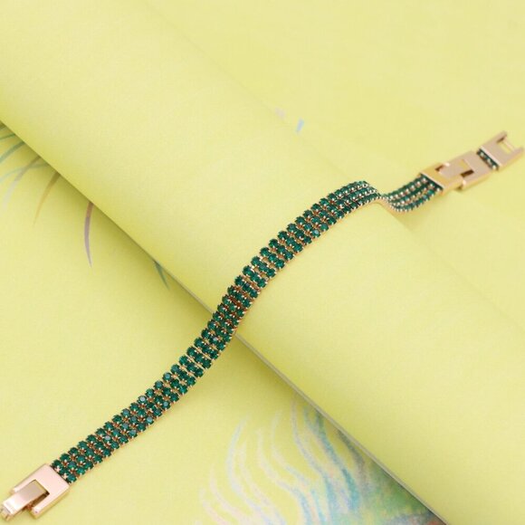 "Rose Gold Bracelet with Emerald Green Stones, Elegant Design, XPBL1015 - Picture 2 of 12